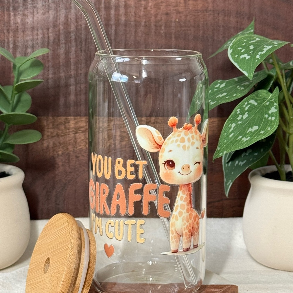 You Bet Giraffe I’m Cute - Glass Tumbler with Straw